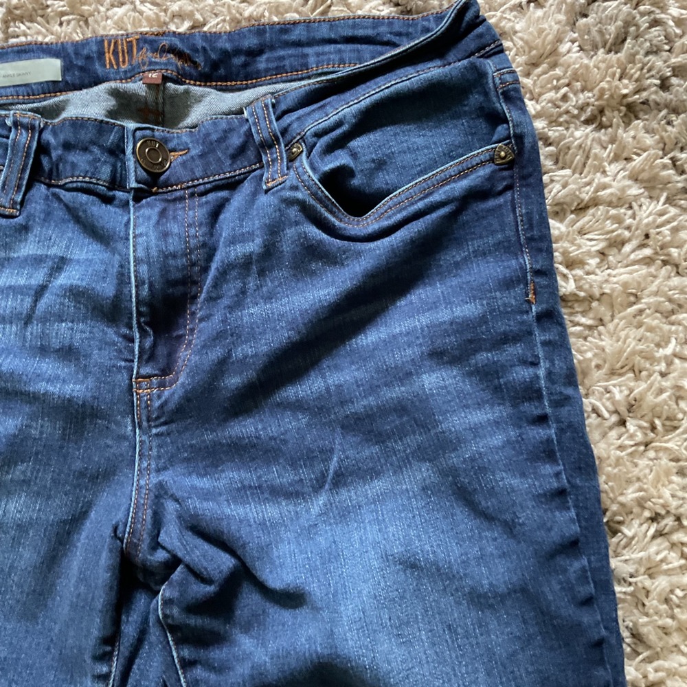 KUT from the Kloth Carlo Ankle Skinny Jeans Dark Wash Raw Hem Womens 12 - Picture 3 of 10